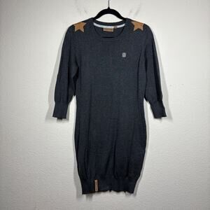Naketano Size Medium Bodycon Sweater Dress Gray Cotton Star Shoulder Long Sleeve